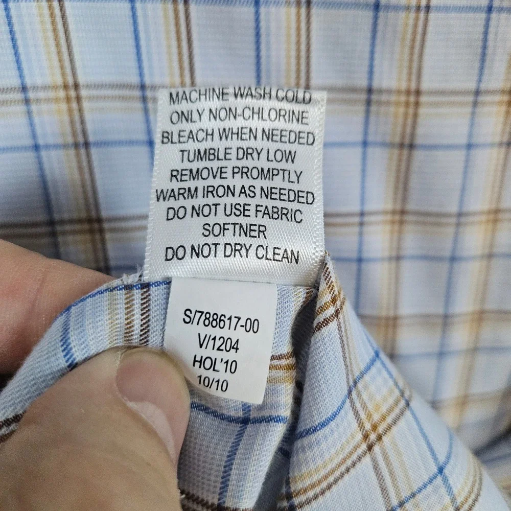 Banana Republic Men's Blue & Brown Windowpane Size XL 17-17 1/2 Dress Shirt Slim